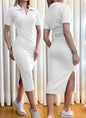 Vestido Midi em Ribana Gola Polo Frete Grátis.