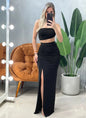 Conjunto em Poliamida Cropped Alça Única Franzido e Saia Longa Transpassada Frete Grátis.