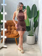 Vestido Curto em Suplex Frente Única com Plissado e Amarração Frete Grátis.