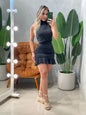 Vestido Curto em Suplex Frente Única com Plissado e Amarração Frete Grátis.